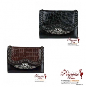 6 piece Bulk Buy! Genuine Leather Tri-Fold Crocodile Skin Patten Wallet w/ Heart Accent. Snap Button Closure